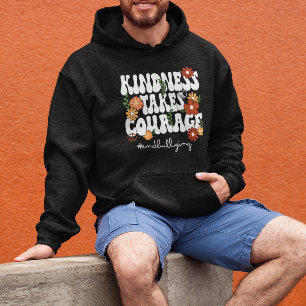 Anti Bullying Hoodie Kindness Takes Courage End Bullying Groovy Flower - Wonder Print Shop