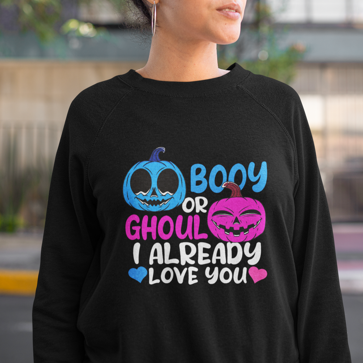 Halloween Gender Reveal Sweatshirt Boy Or Girl I Already Love You Blue Or Pink Cute Pumpkin Baby Shower - Wonder Print Shop
