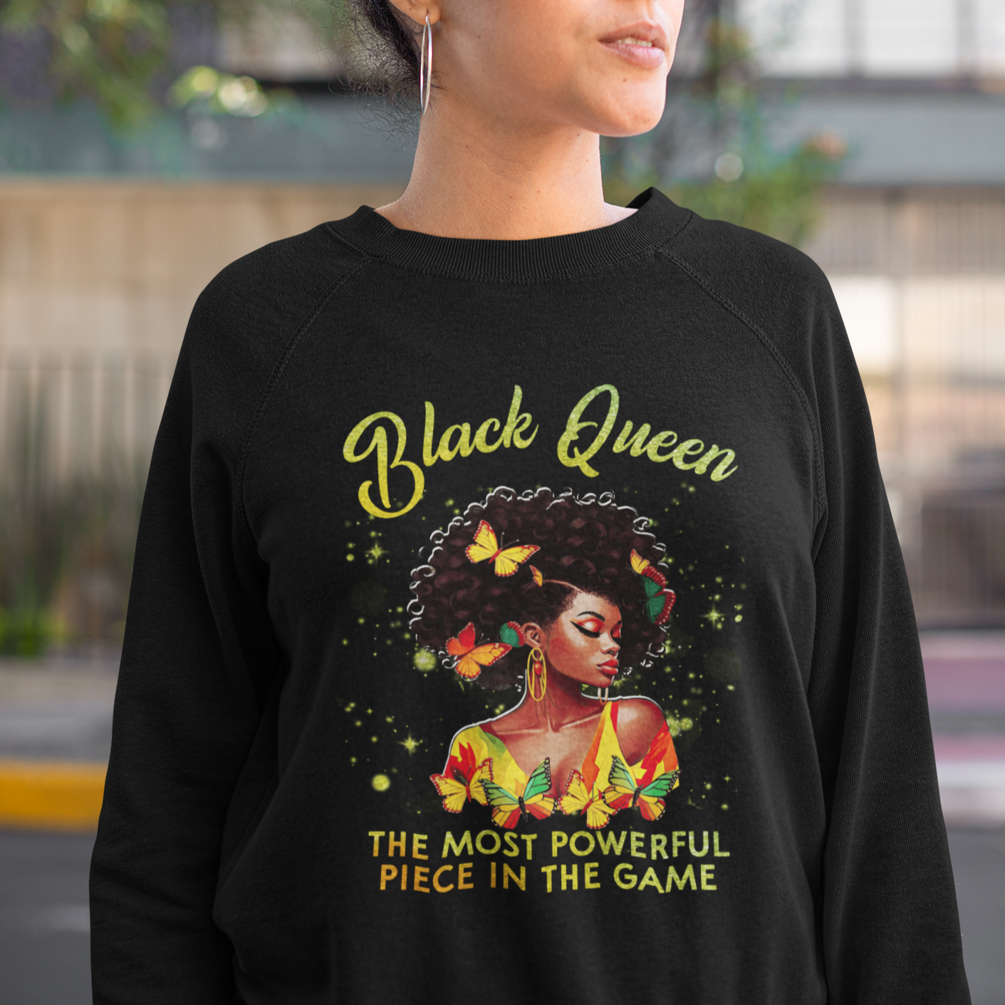 Black Queen The Most Powerful Piece In The Game Melanin Girl Butterfly Sweatshirt - Wonder Print Shop