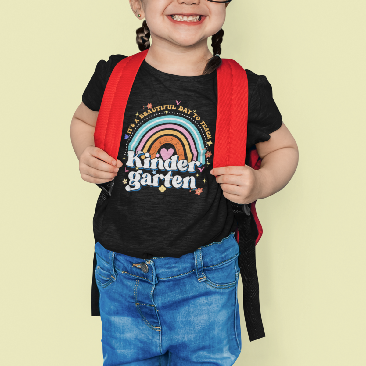 Kindergarten Teacher T Shirt It's A Beautiful Day To Teach Kinder Retro Rainbow - Wonder Print Shop
