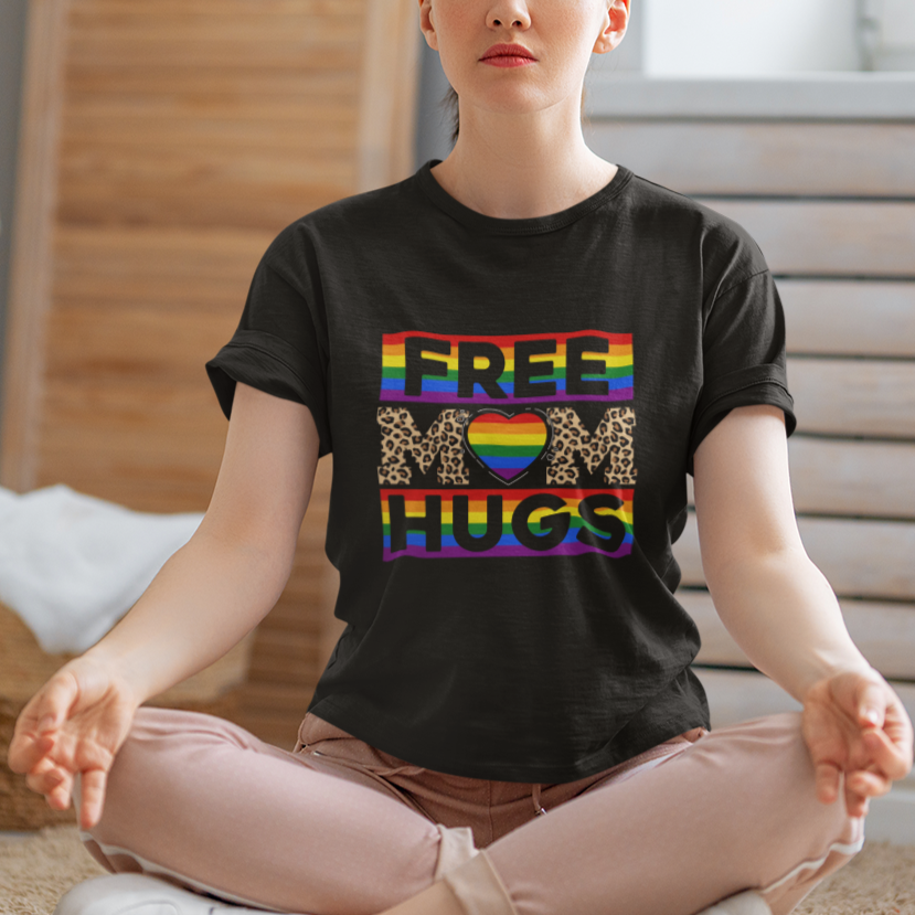 LGBT Mom T Shirt Free Mom Hugs Proud Ally Rainbow Flag LGBT Pride Month - Wonder Print Shop