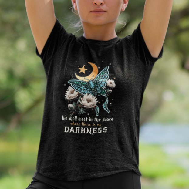 Moth T Shirt For Women Aesthetic Cottagecore We Shall Meet In The Place Where There Is No Darkness Luna Moth Moon Child Mystical Celestial Shirt for Women, Moth T-shirt, Spirituality Shirt - Wonder Print Shop