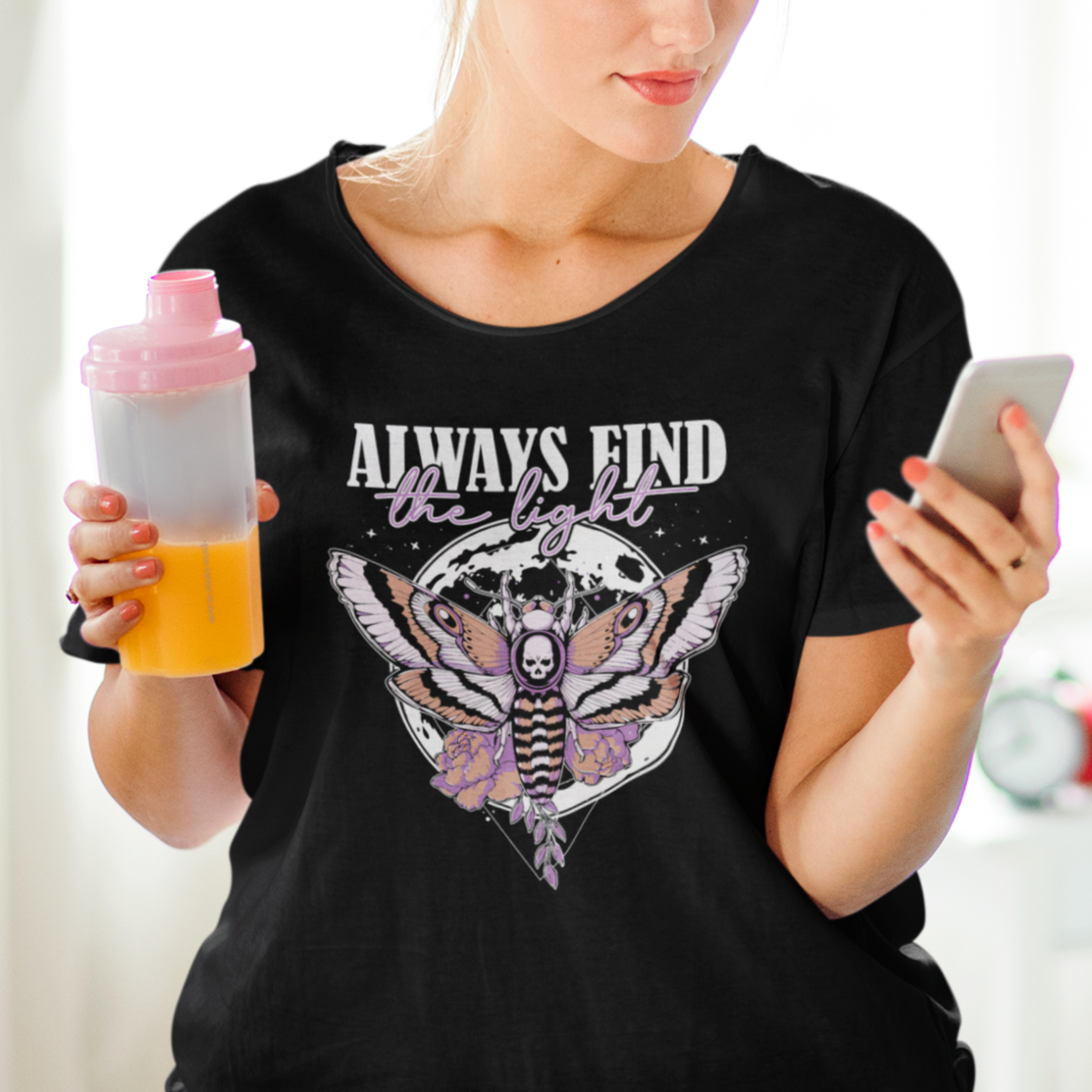 Moth T Shirt For Women Always Find The Light Midnight Nocturnal Moth Death's Head Moth Hawkmoth Human Skull Moonlight Shirt for Women, Moth T-shirt, Spirituality Shirt - Wonder Print Shop