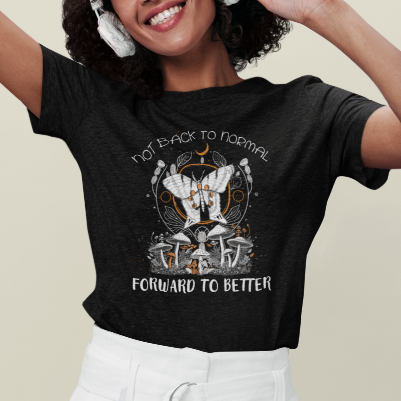 Moth T Shirt For Women Cottagecore Goblincore Aesthetic Celestial Moth Not Back To Normal Foward To Better Midnight Moth Moon Phases Inspirational Shirt for Women, Moth T-shirt, Spirituality Shirt - Wonder Print Shop