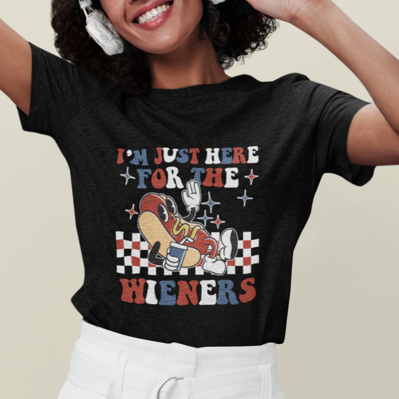 USA Party T Shirt Hot Dog I'm Just Here For The Wieners 4Th Of July - Wonder Print Shop