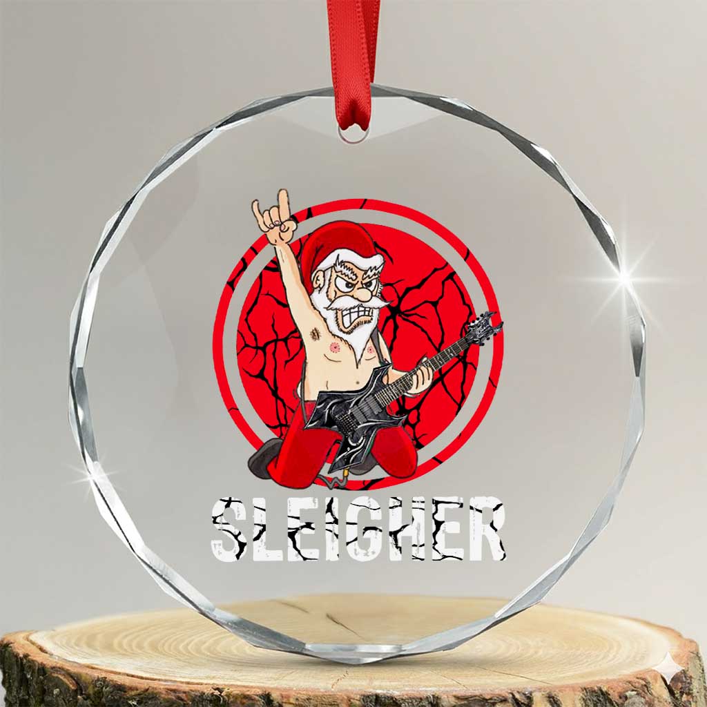 Heavy Mental Crystal Glass Ornament Sleigher Santa Playing Guitar TS09