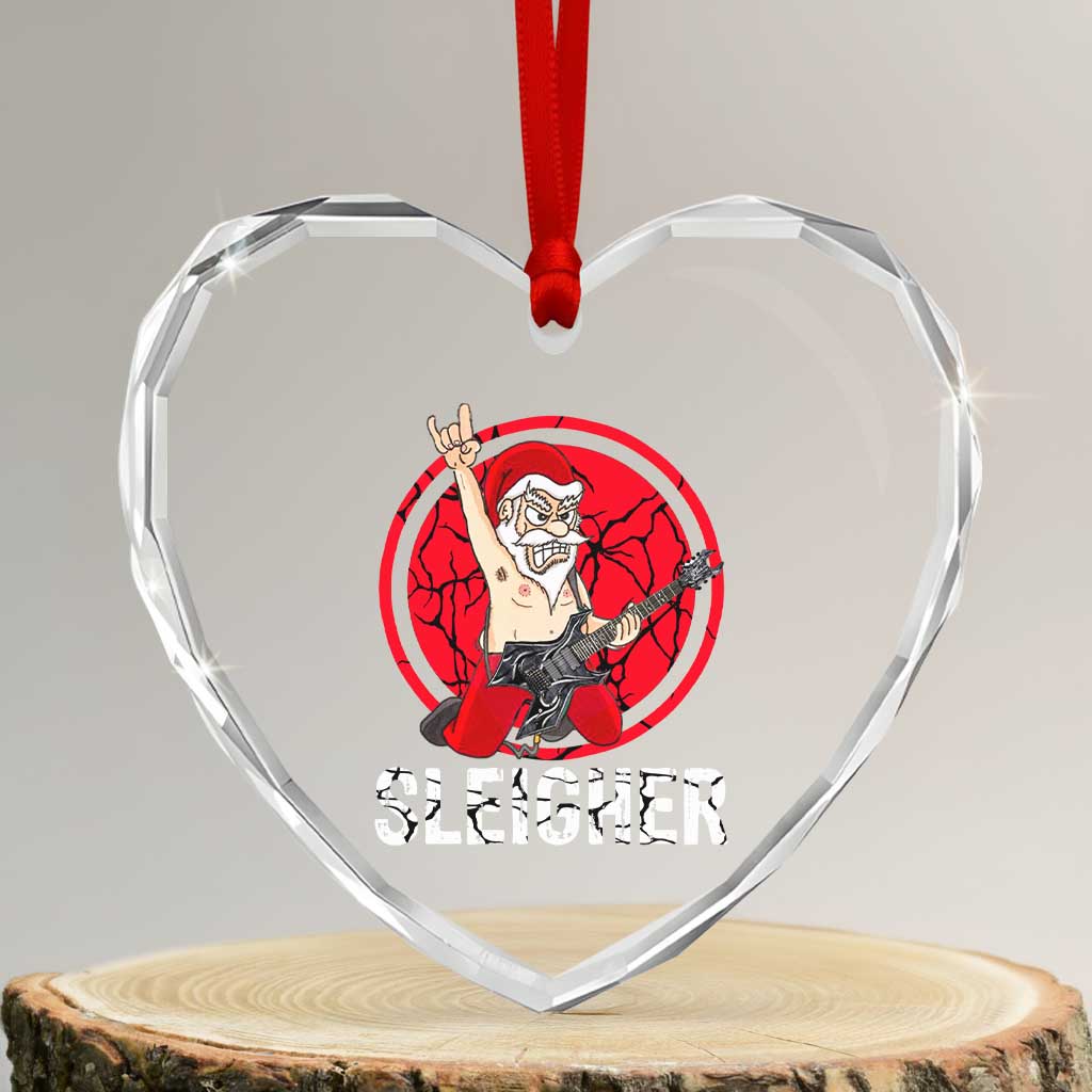 Heavy Mental Heart Crystal Glass Ornament Sleigher Santa Playing Guitar - Wonder Print Shop