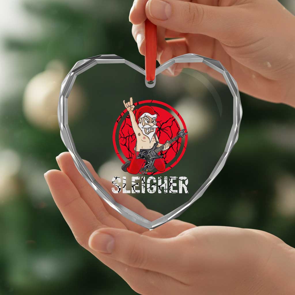 Heavy Mental Heart Crystal Glass Ornament Sleigher Santa Playing Guitar - Wonder Print Shop