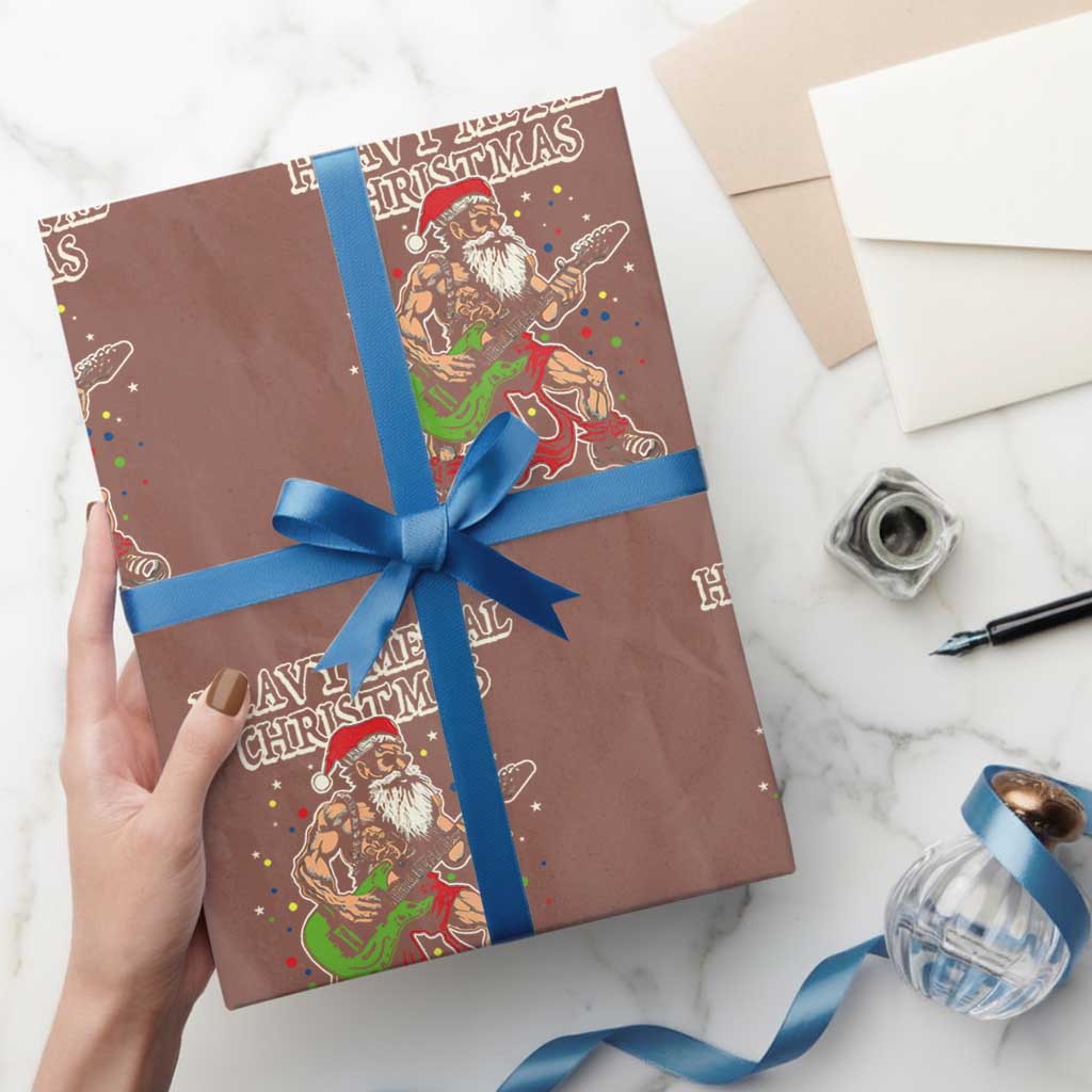 Heavy Metal Santa Wrapping Paper Roll Playing Guitar Christmas Rock Music Lover