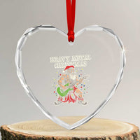 Heavy Metal Santa Heart Crystal Glass Ornament Playing Guitar Christmas Rock Music Lover - Wonder Print Shop