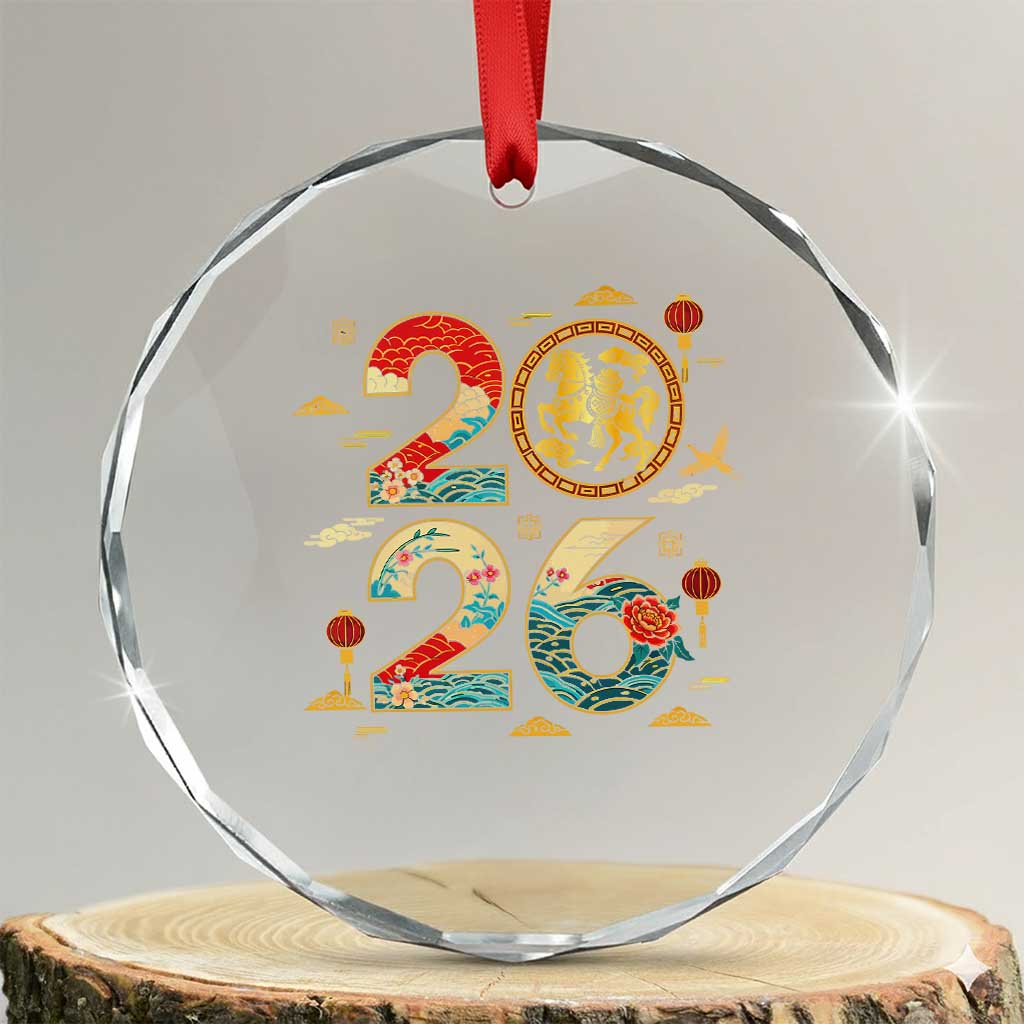 Hello 2026 Lunar New Year Crystal Glass Ornament Year of the Horse Chinese Zodiac - Wonder Print Shop