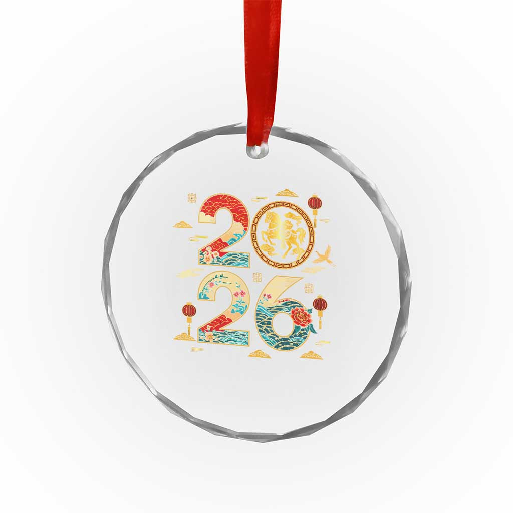 Hello 2026 Lunar New Year Crystal Glass Ornament Year of the Horse Chinese Zodiac - Wonder Print Shop