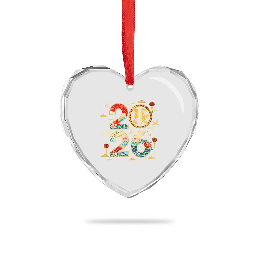 Hello 2026 Lunar New Year Heart Crystal Glass Ornament Year of the Horse Chinese Zodiac - Wonder Print Shop