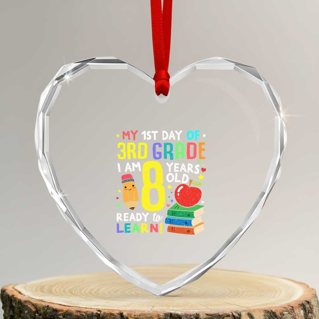 Hello 3rd Grade Heart Crystal Glass Ornament Boys and Girls First Day Back to School Gift