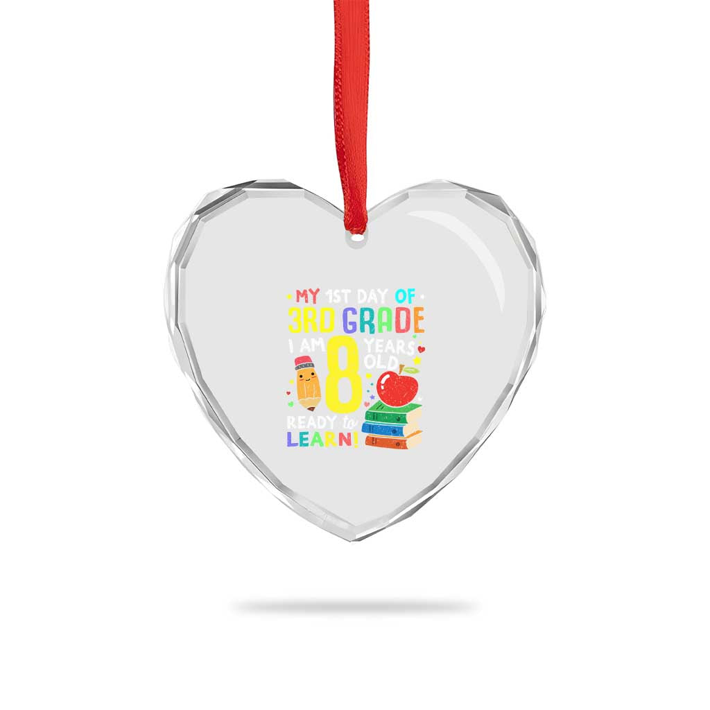 Hello 3rd Grade Heart Crystal Glass Ornament Boys and Girls First Day Back to School Gift