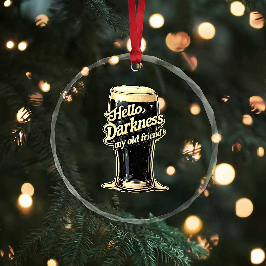 Hello Darkness My Old Friend Funny Stout Beer Crystal Glass Ornament Vintage Craft Brew Lovers