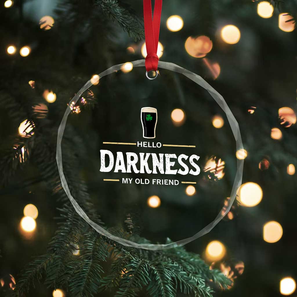 Hello Darkness My Old Friend Irish Beer Crystal Glass Ornament Funny Drinking St Patricks Day Party Shamrock