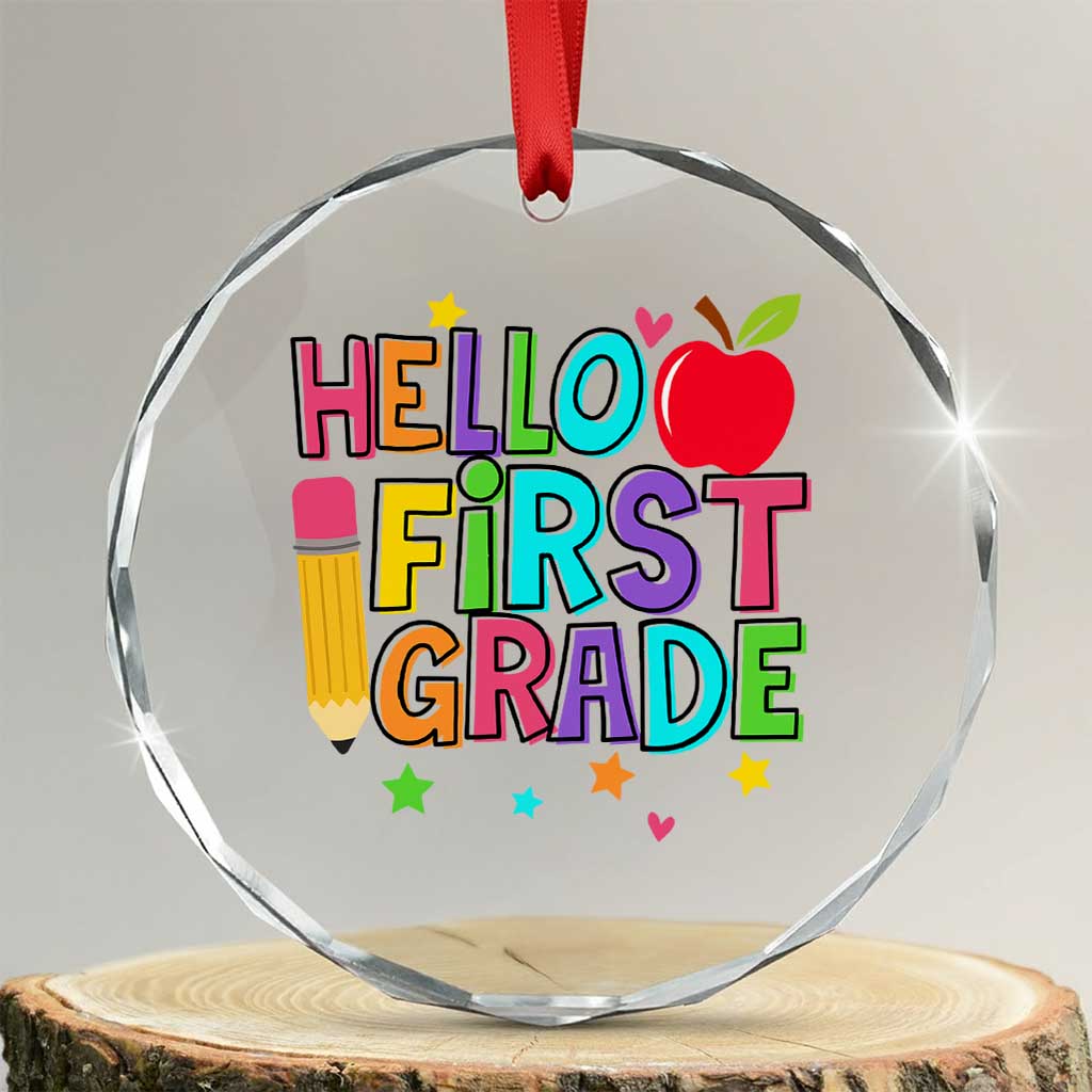 Hello First Grade Teacher Crystal Glass Ornament Back To School 1st Grade Team - Wonder Print Shop