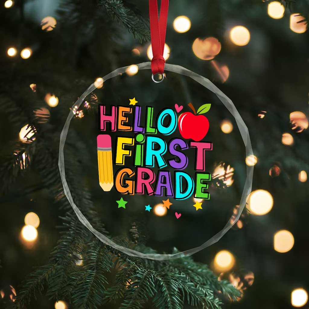 Hello First Grade Teacher Crystal Glass Ornament Back To School 1st Grade Team - Wonder Print Shop