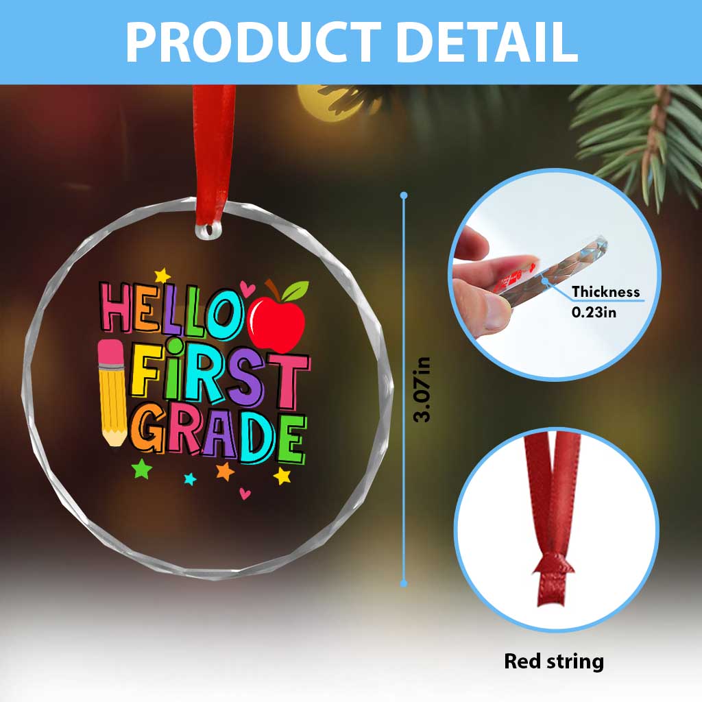 Hello First Grade Teacher Crystal Glass Ornament Back To School 1st Grade Team - Wonder Print Shop