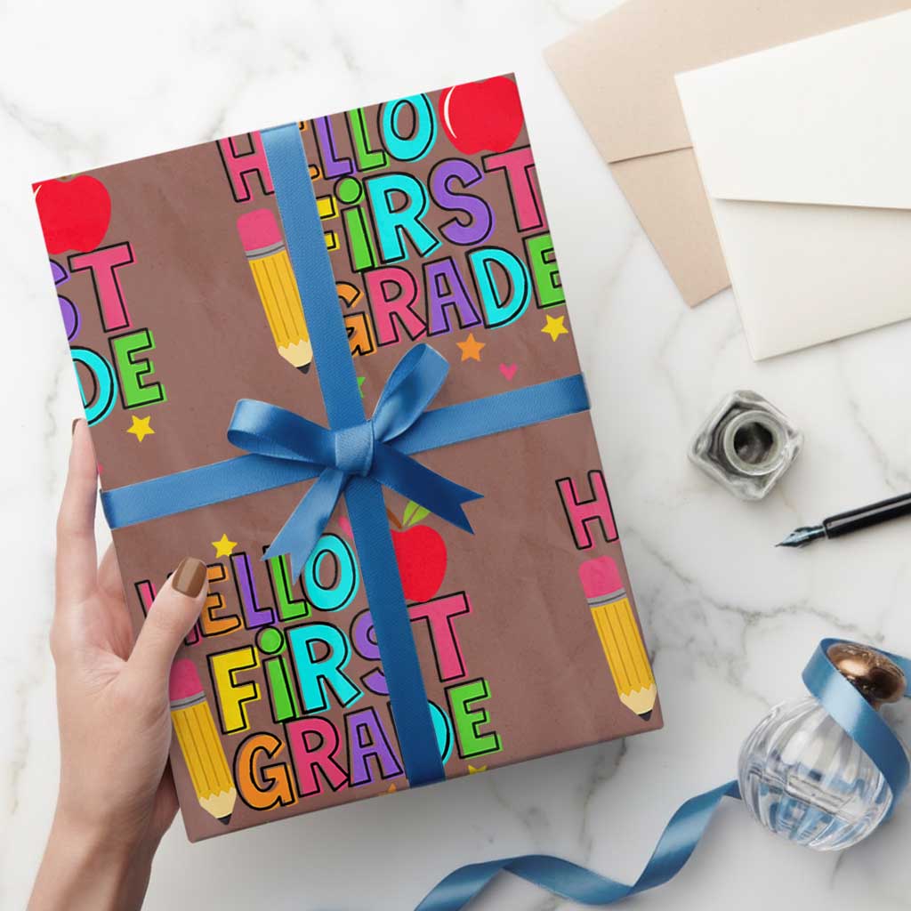 Hello First Grade Teacher Wrapping Paper Roll Back To School 1st Grade Team - Wonder Print Shop