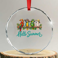 Hello Summer Parrots Crystal Glass Ornament Tropical Beach Vacation Graphic