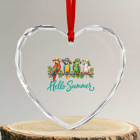 Hello Summer Parrots Heart Crystal Glass Ornament Tropical Beach Vacation Graphic