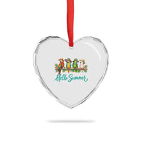 Hello Summer Parrots Heart Crystal Glass Ornament Tropical Beach Vacation Graphic