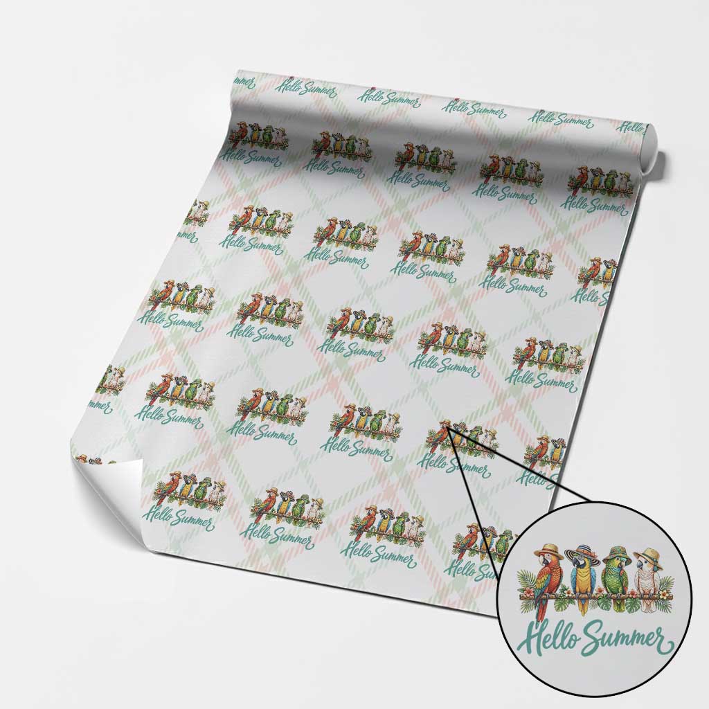 Hello Summer Parrots Wrapping Paper Roll Tropical Beach Vacation Graphic