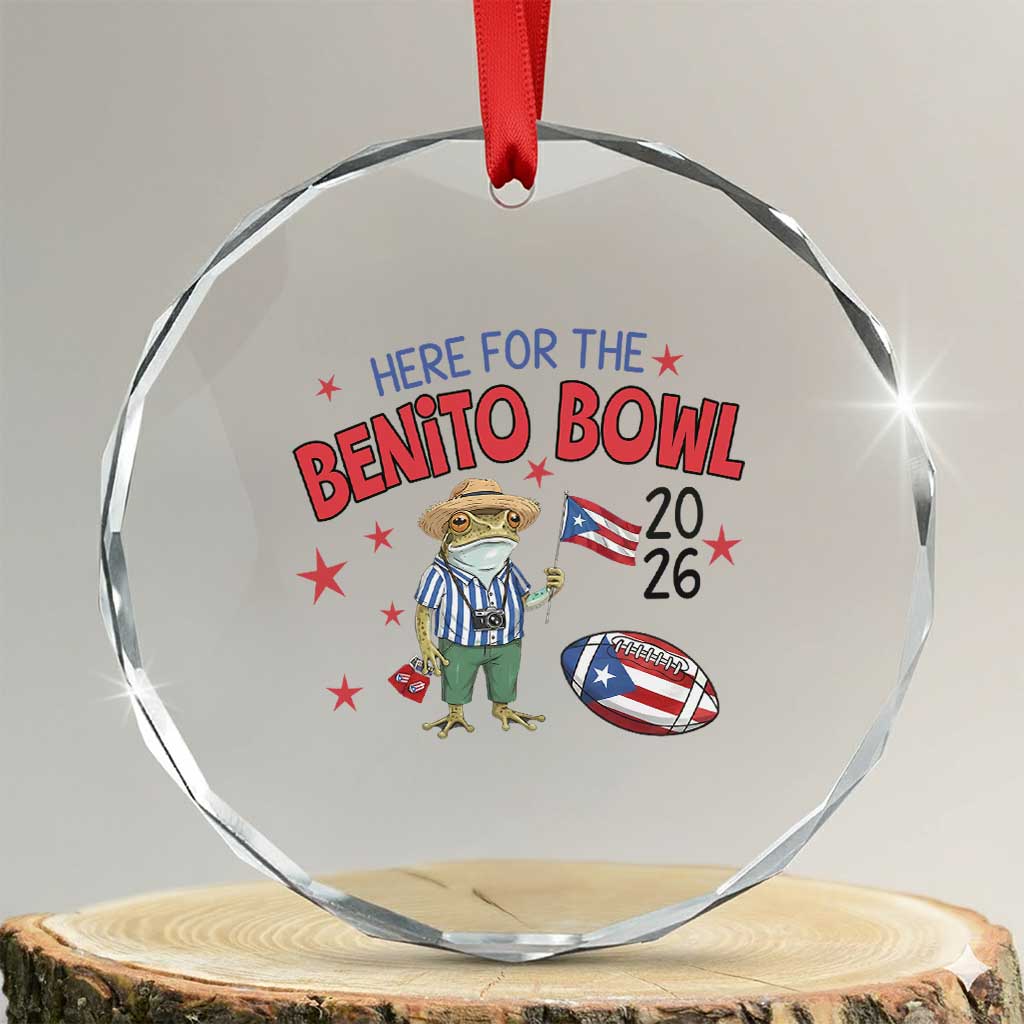 Here for the Benito Bowl 2026 Coquí Frog Crystal Glass Ornament Puerto Rican Funny Football Music Fans