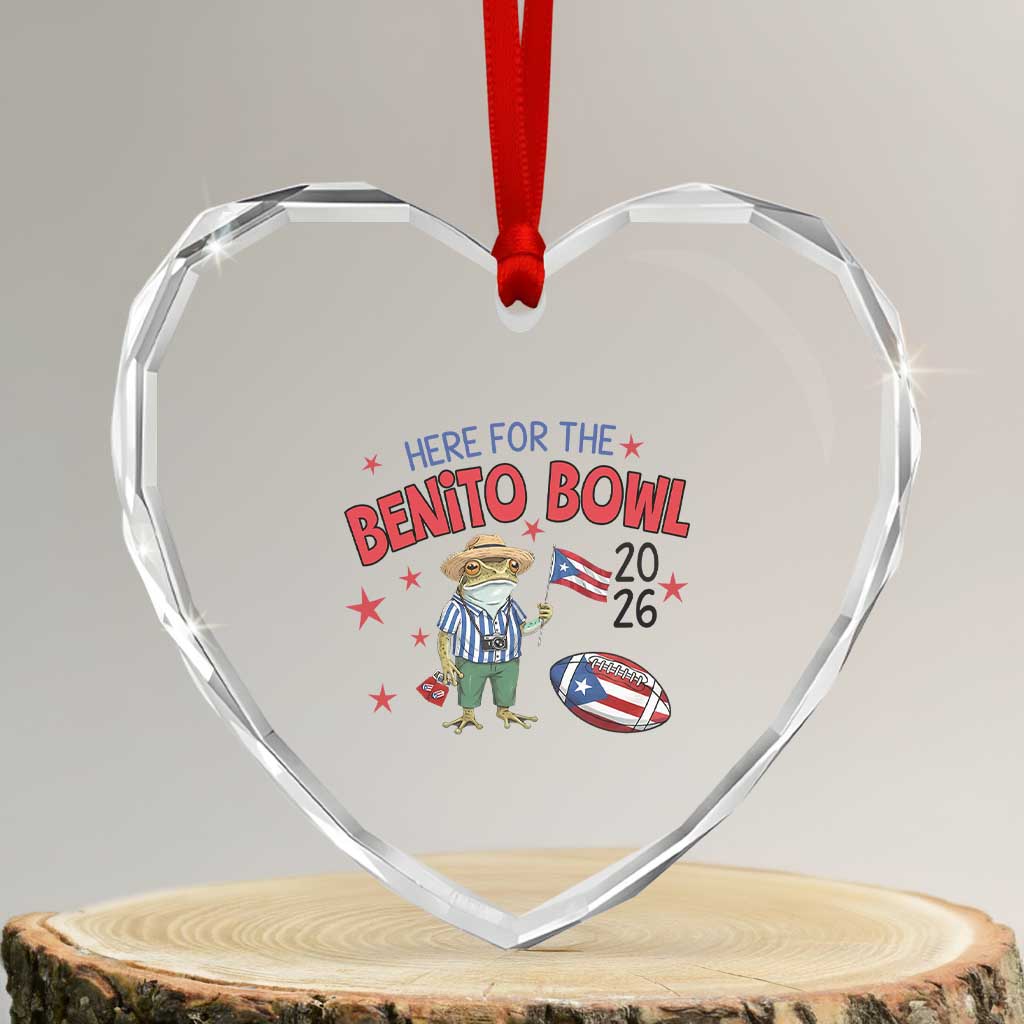 Here for the Benito Bowl 2026 Coquí Frog Heart Crystal Glass Ornament Puerto Rican Funny Football Music Fans