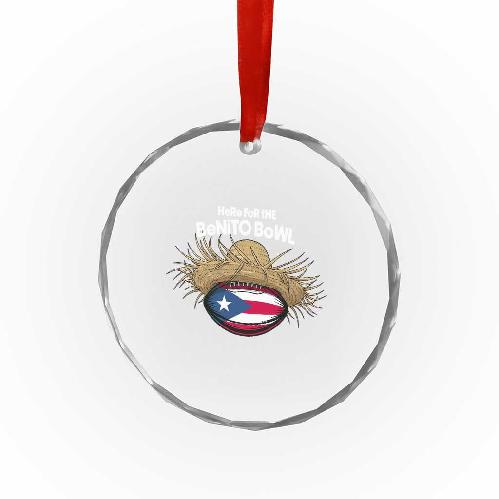 Here for the Benito Bowl Straw Hat Crystal Glass Ornament Puerto Rico Flag Football Music Fans