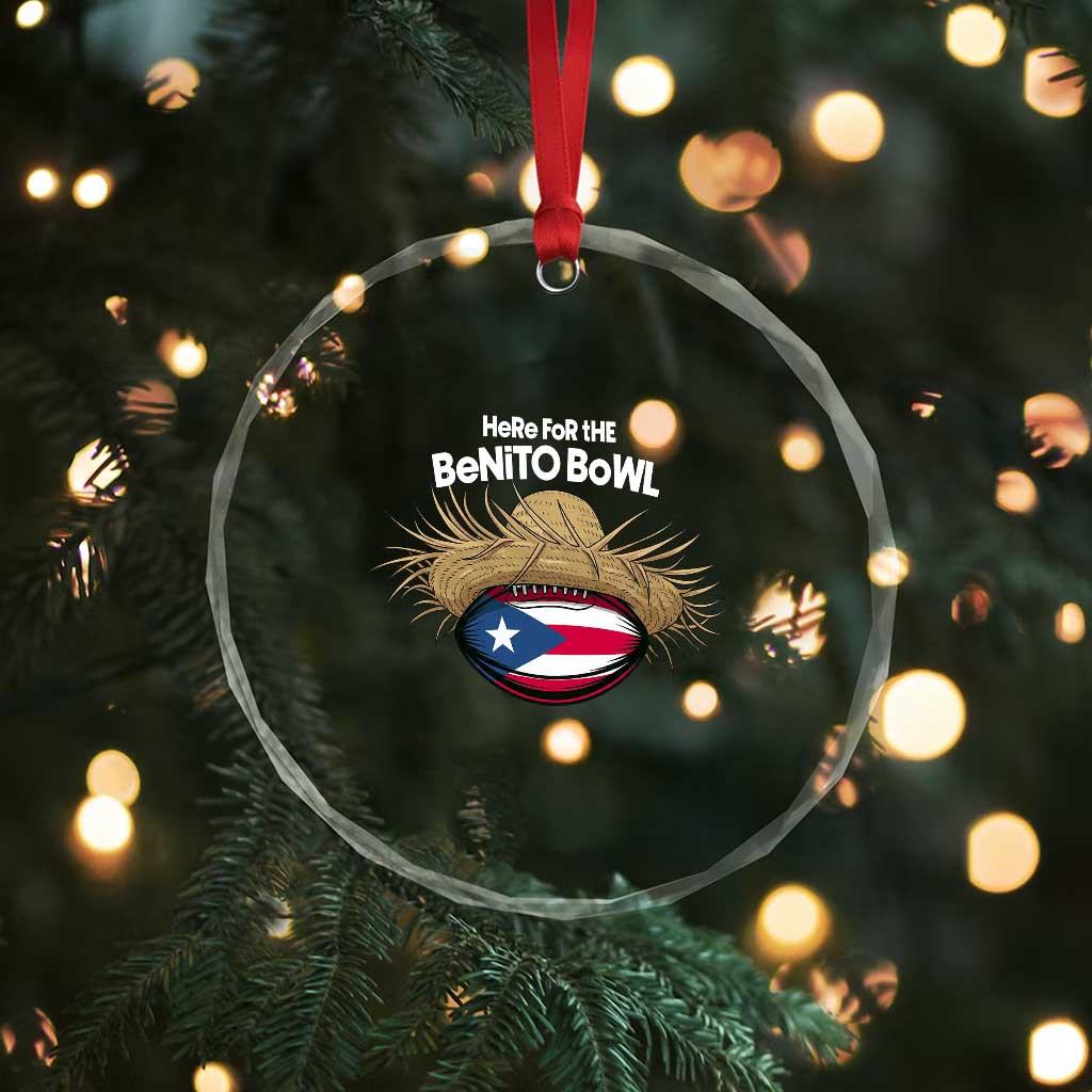 Here for the Benito Bowl Straw Hat Crystal Glass Ornament Puerto Rico Flag Football Music Fans