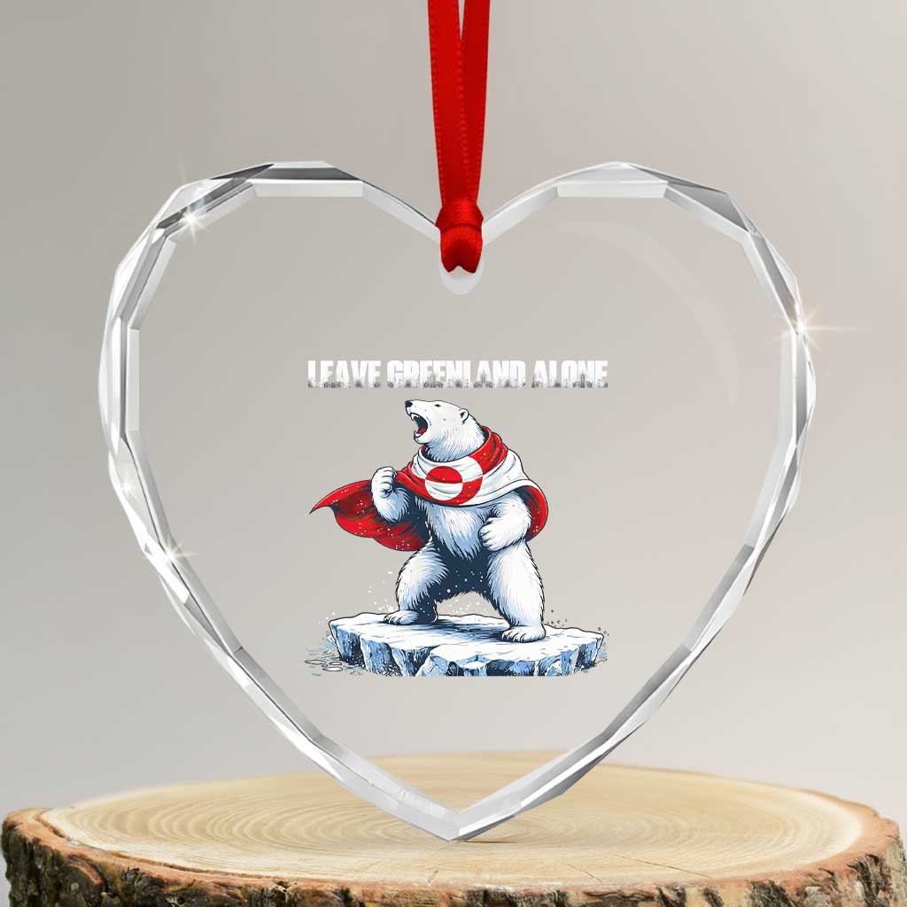 Heroic Polar Bear Leave Greenland Alone Heart Crystal Glass Ornament Patriotic Island Sovereignty Protest