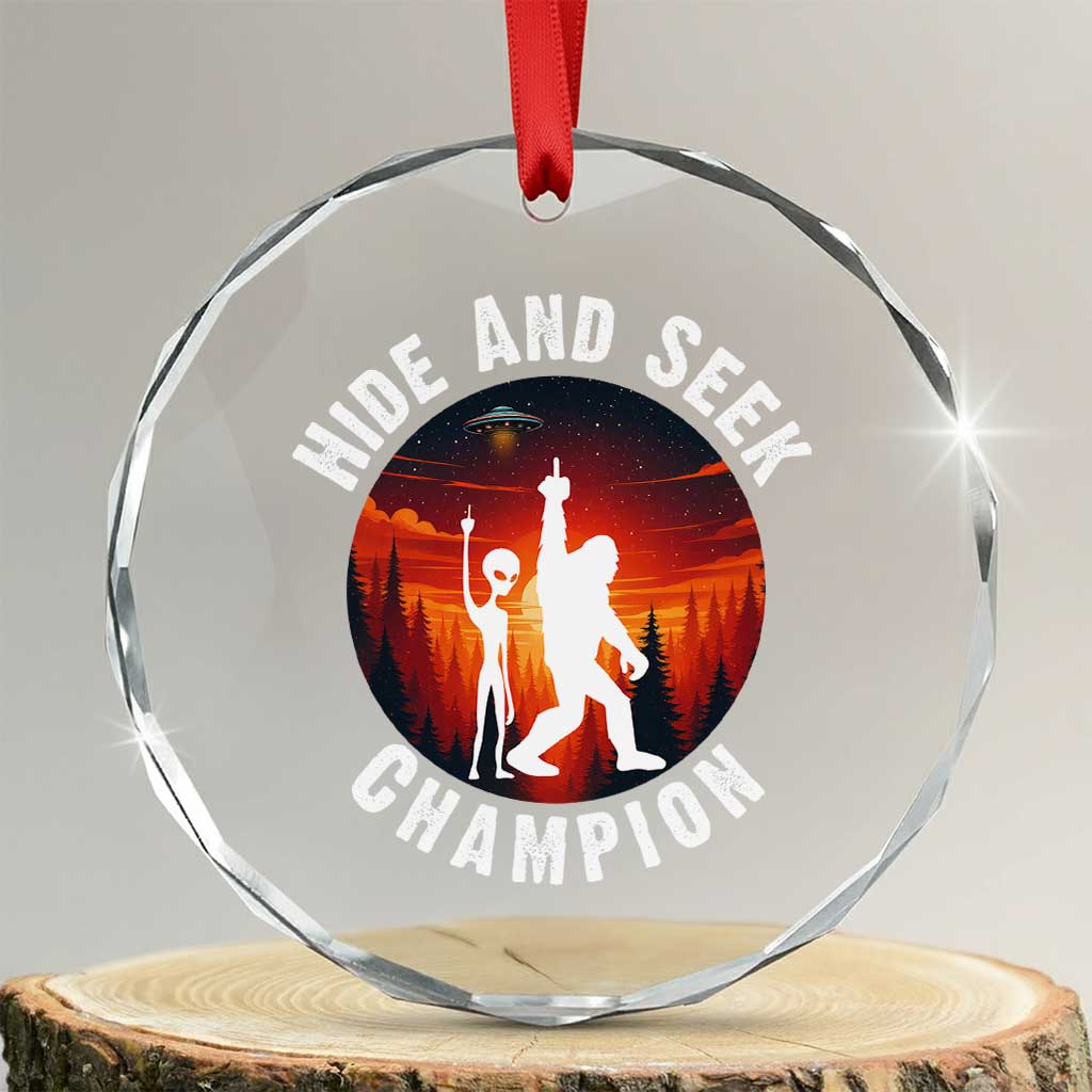 Hide And Seek Champion Crystal Glass Ornament Funny Bigfoot And Alien Lover Gift - Wonder Print Shop