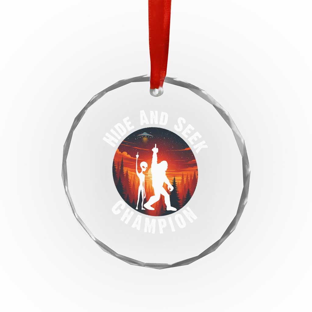 Hide And Seek Champion Crystal Glass Ornament Funny Bigfoot And Alien Lover Gift - Wonder Print Shop