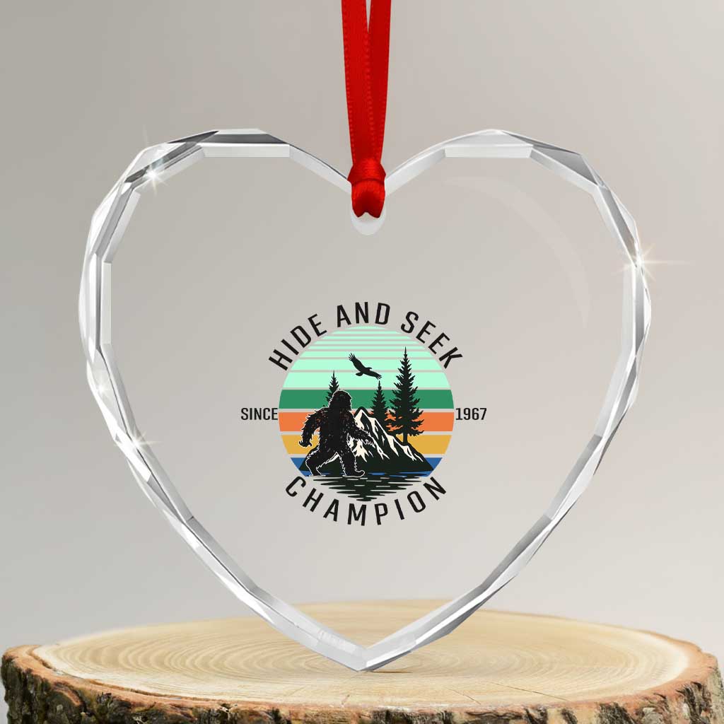 Hide And Seek Champion Heart Crystal Glass Ornament Bigfoot Lover Gift - Wonder Print Shop