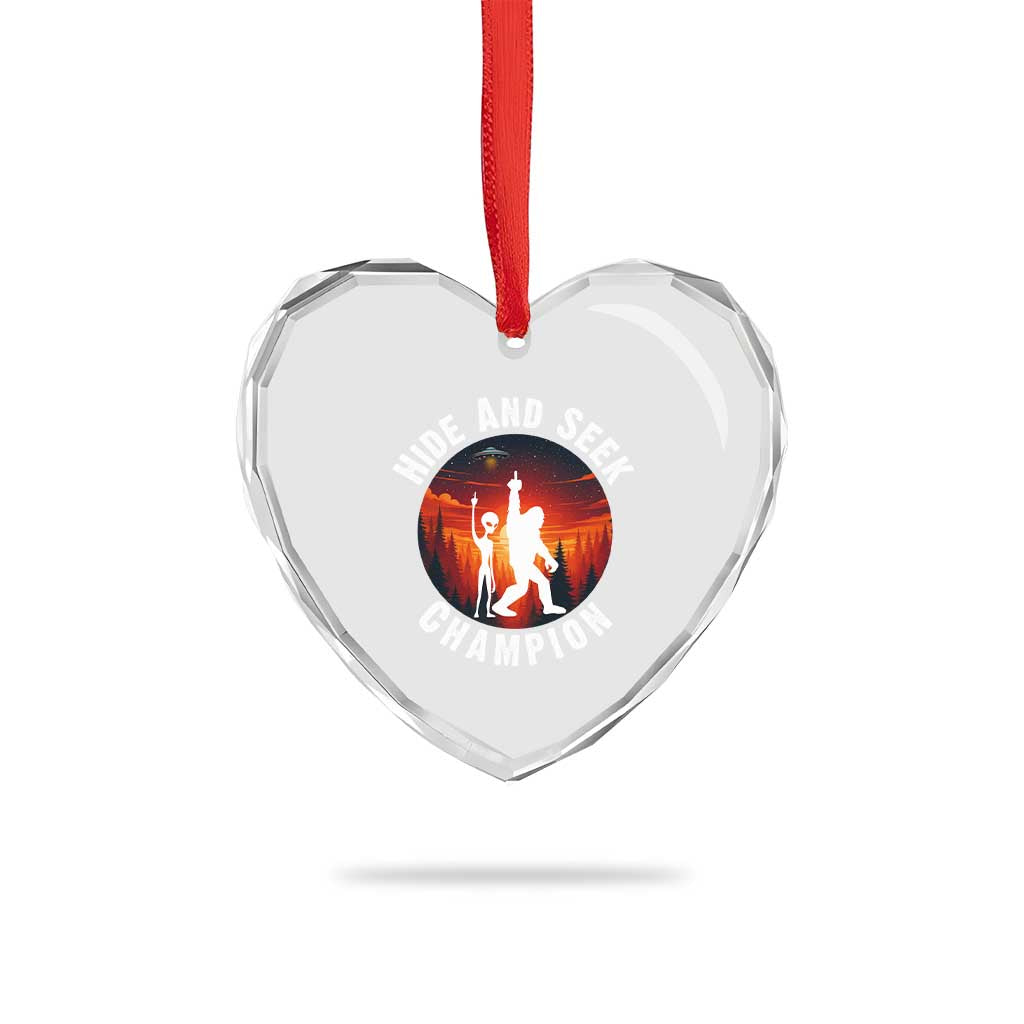 Hide And Seek Champion Heart Crystal Glass Ornament Funny Bigfoot And Alien Lover Gift - Wonder Print Shop