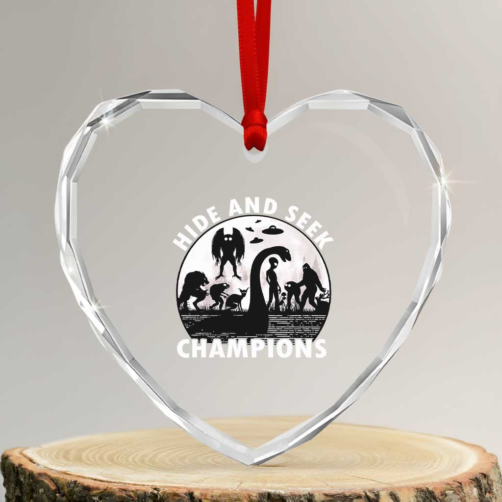 Hide And Seek Champions Heart Crystal Glass Ornament Funny Cryptid Cryptozoology - Wonder Print Shop