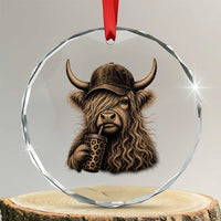 Highland Cow Funny Cute Coffee Lover Graphic Crystal Glass Ornament