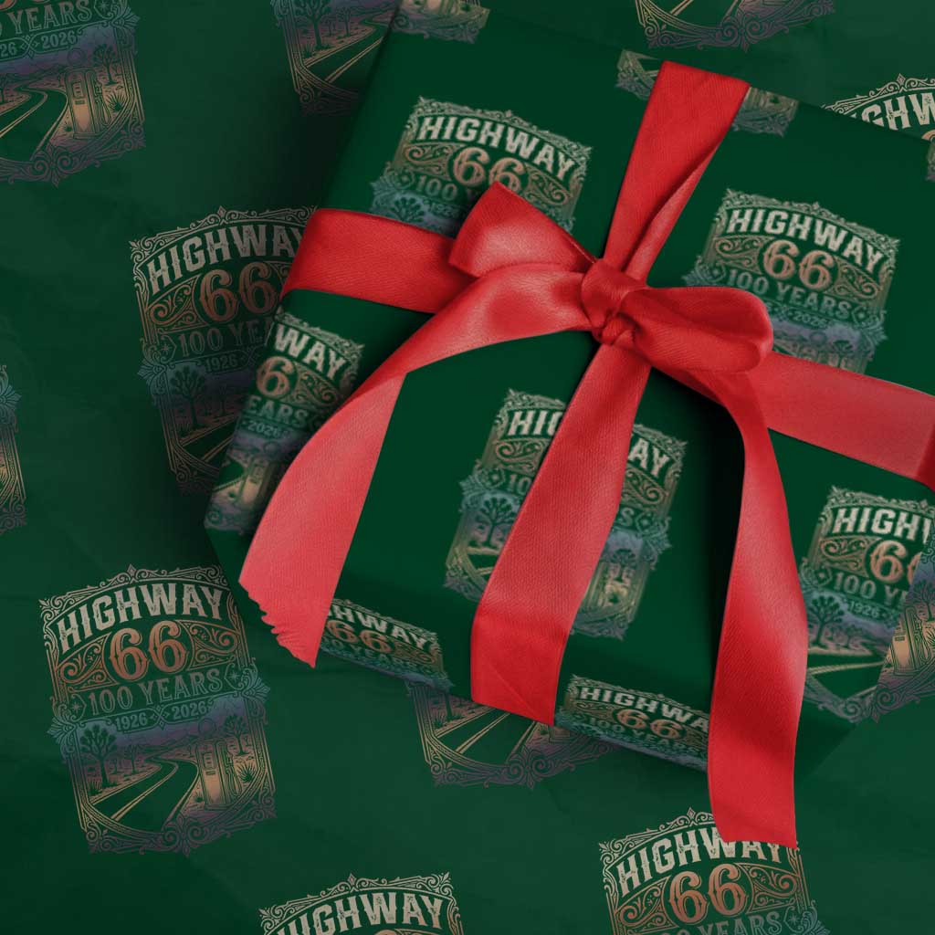 Highway 66 100 Years of the Mother Road Wrapping Paper Roll Centennial 1926-2026 Desert Oasis Retro Rainbow Graphic