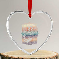 Highway 66 100 Years of the Mother Road Heart Crystal Glass Ornament Centennial 1926-2026 Desert Oasis Retro Rainbow Graphic