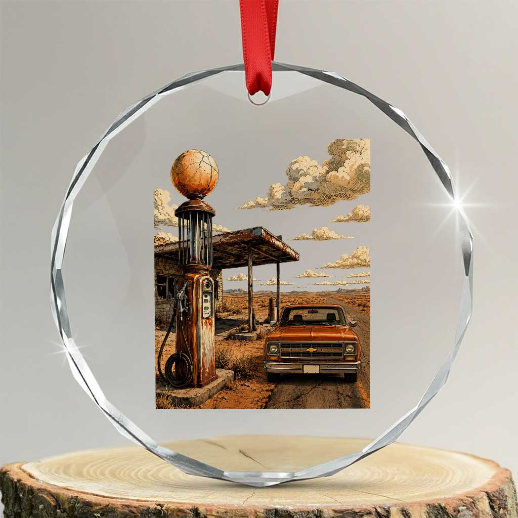 Highway 66 Classic Gas Pump Desert Classic Pickup Truck Car Lover Crystal Glass Ornament