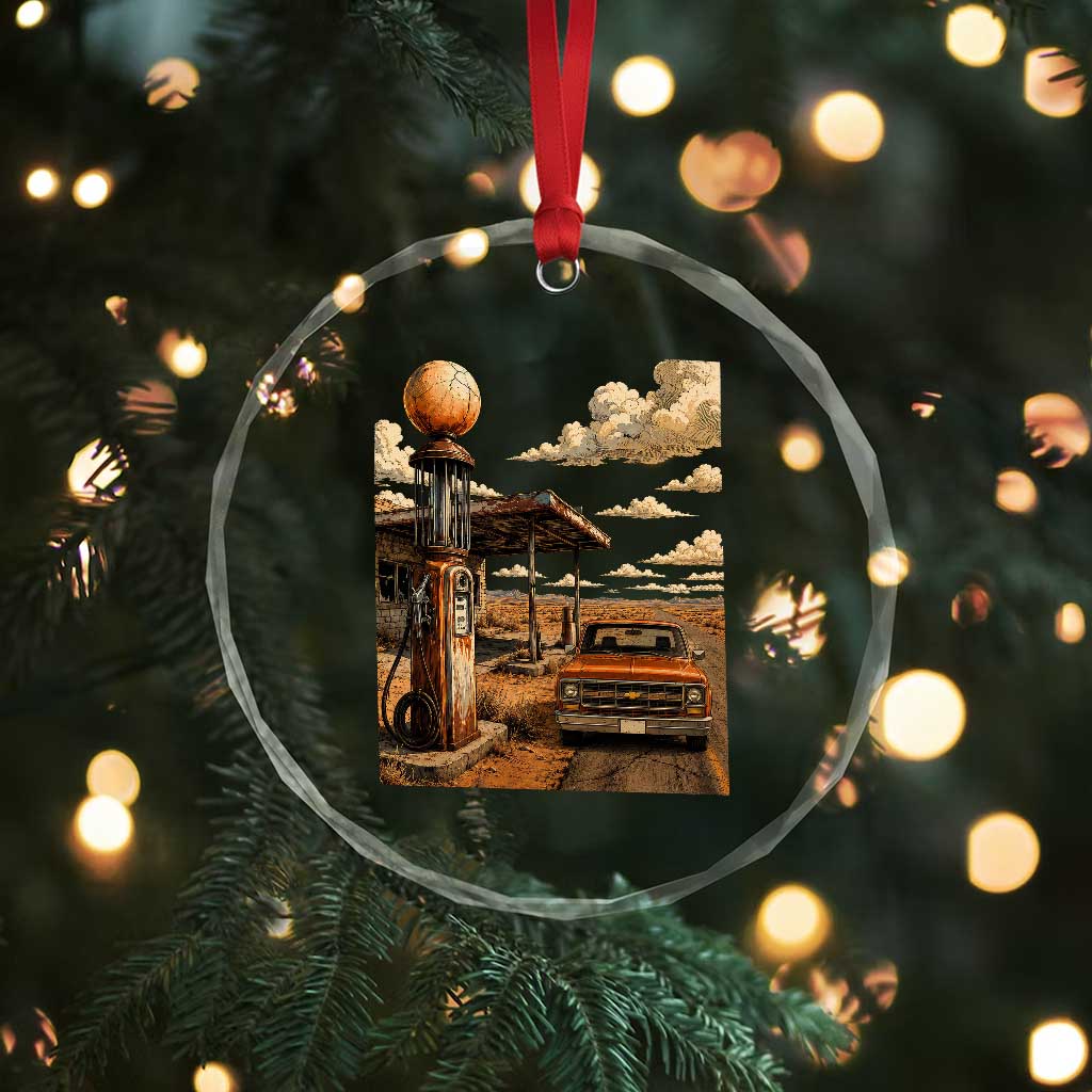 Highway 66 Classic Gas Pump Desert Classic Pickup Truck Car Lover Crystal Glass Ornament