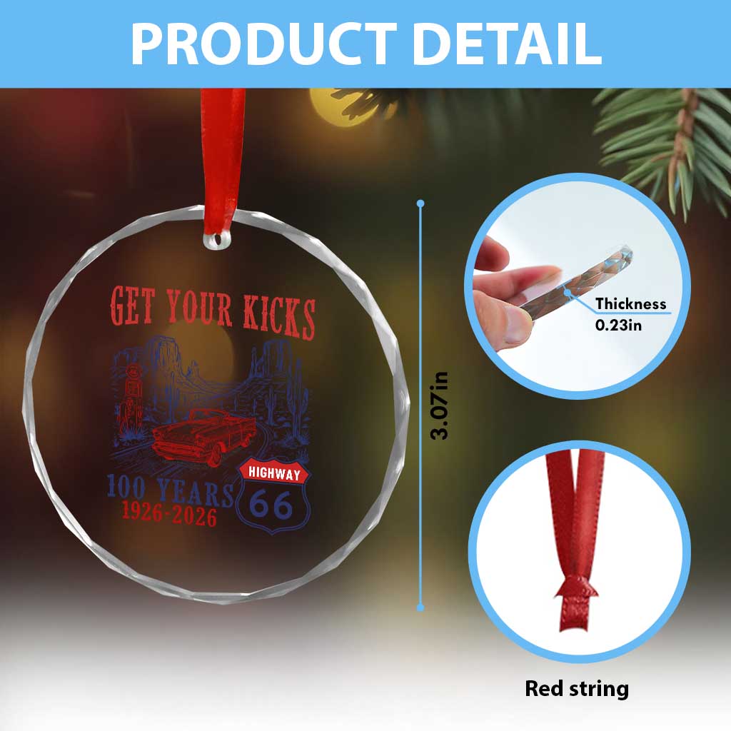 Highway 66 Get Your Kicks Centennial Road Trip 1926-2026 Crystal Glass Ornament