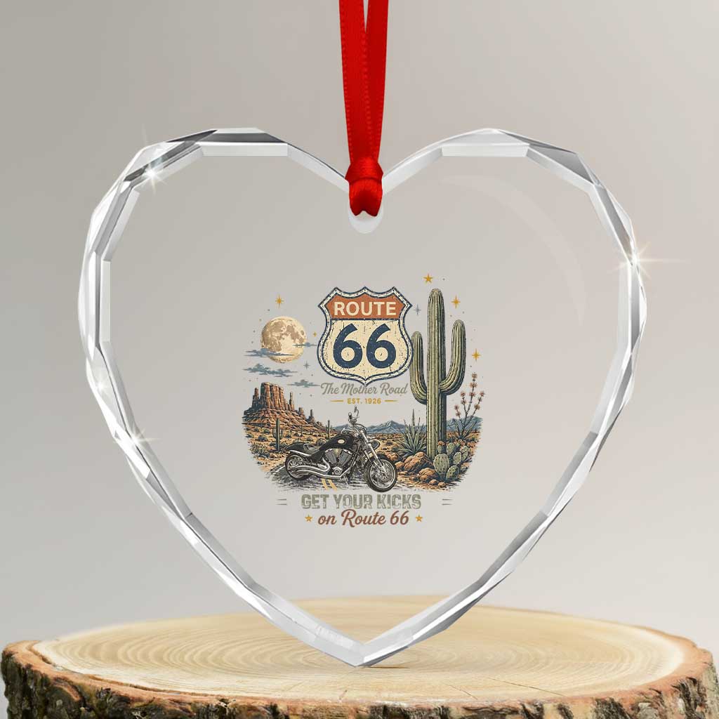 Highway 66 Get Your Kicks Centennial Road Trip Heart Crystal Glass Ornament Vintage 1976 American Cruiser Motorcycle Lover 100th Anniversary Gift