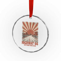 Highway 66 Main Street of America Sunset Horizon Crystal Glass Ornament Centennial 1926-2026 Retro Desert Sunburst Graphic