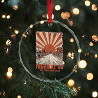 Highway 66 Main Street of America Sunset Horizon Crystal Glass Ornament Centennial 1926-2026 Retro Desert Sunburst Graphic