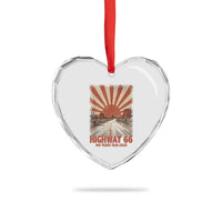 Highway 66 Main Street of America Sunset Horizon Heart Crystal Glass Ornament Centennial 1926-2026 Retro Desert Sunburst Graphic