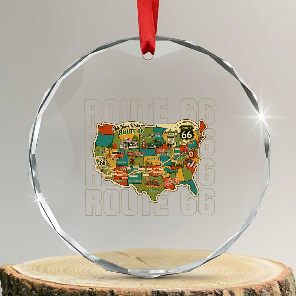 Highway 66 Travel Map 100th Anniversary 1926-2026 Crystal Glass Ornament Vintage Americana Centennial Road Trip Souvenir